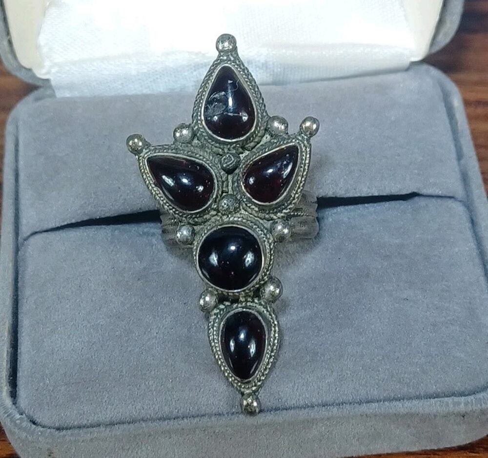 Vintage Bohemian Garnet Sterling Ring victorian stacked beautiful